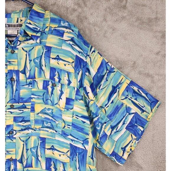 Un Tied Shirt Mens Large Blue Sword Fish Hawaiian Casual Button Up Short Sleeve - Picture 8 of 10